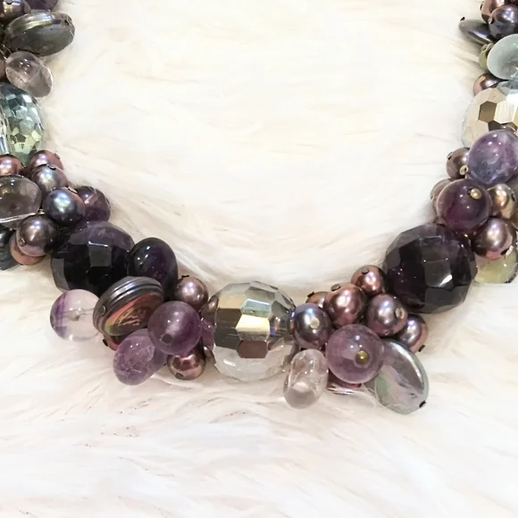 Genuine Pearl Amethyst Crystal Gemstone Necklace - Picture 4 of 10